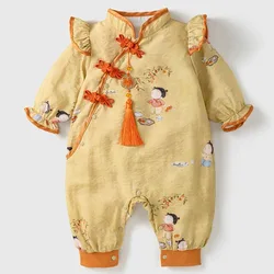 Mameluco bebé de algodón estampado manga larga estilo chino