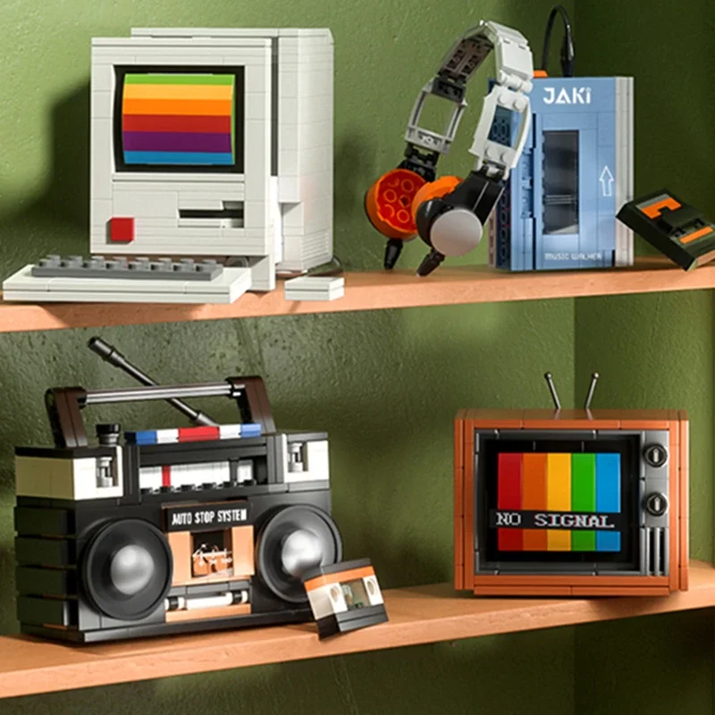 Bloques de construcción retro DIY para televisor y Walkman