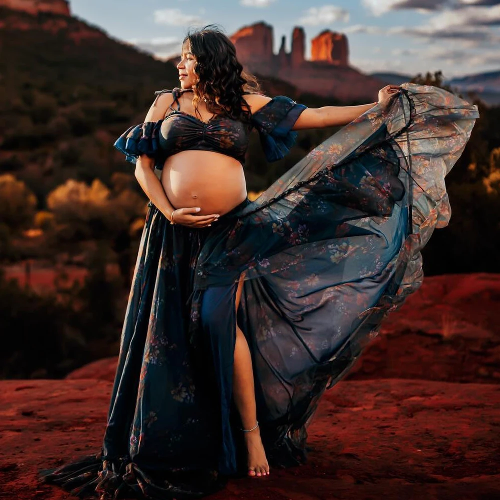 Vestido de maternidad bohemio floral para fotos embarazo