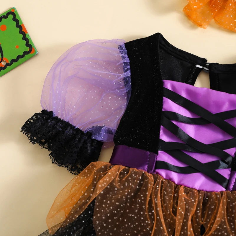 VISgogo Vestido mameluco Halloween niña tul mangas abullonadas - imagen 3