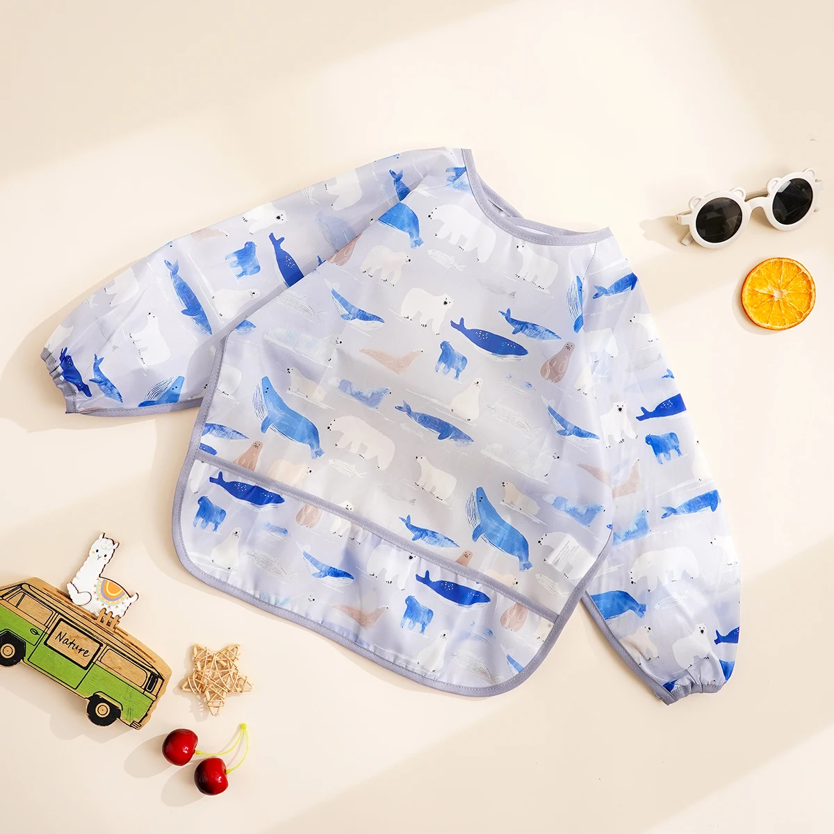 Babero impermeable para bebés con manga larga y delantal
