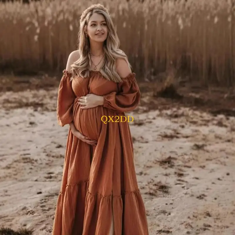 Vista del vestido de maternidad con caída larga