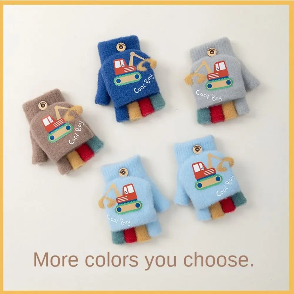 Guantes tejidos con dibujos animados y dedos expuestos para niños - imagen 4