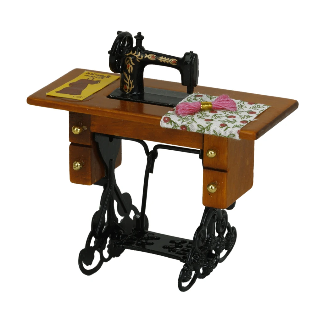 Máquina de coser en miniatura vintage decorativa para casa de muñecas - imagen 4