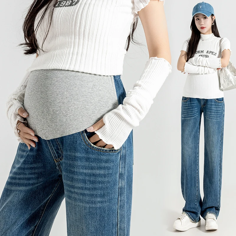 Vaqueros de premamá denim rectos, pierna ancha, otoño y primavera - imagen 4
