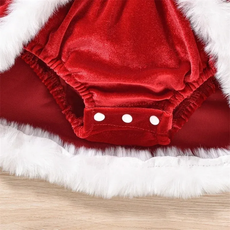Pelele de Navidad para recién nacida con gorro y falda de terciopelo - imagen 4
