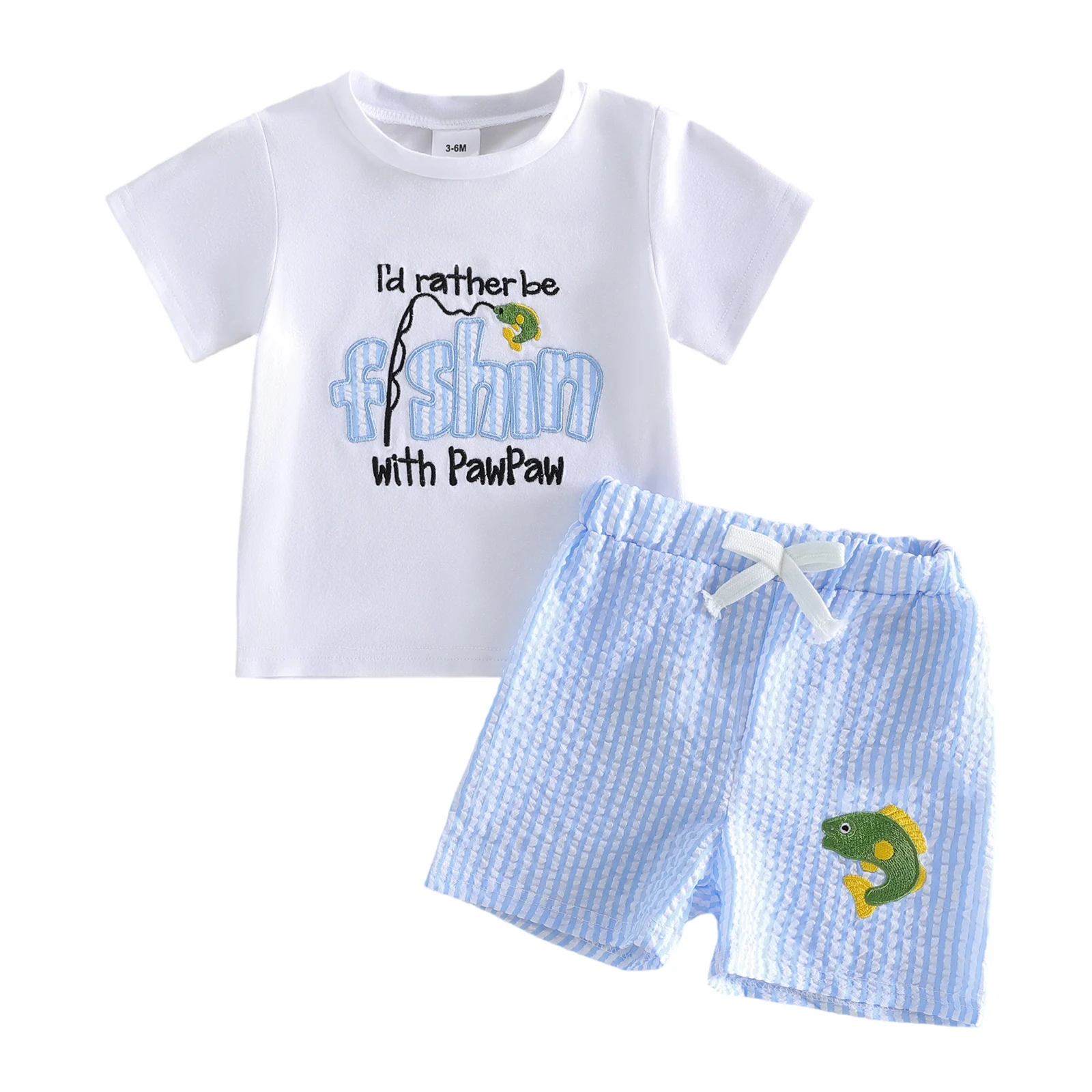 Conjunto de verano para niño: camiseta bordada y pantalón corto rayas