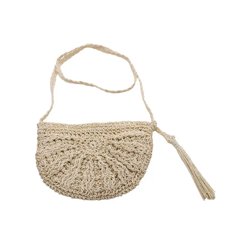 Bolso de paja de verano semicircular para mujer estilo bandolera