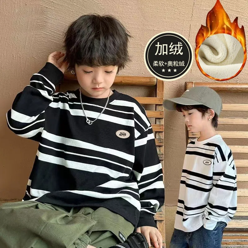 Sudadera con capucha acolchada infantil a rayas cálidas de invierno - imagen 3