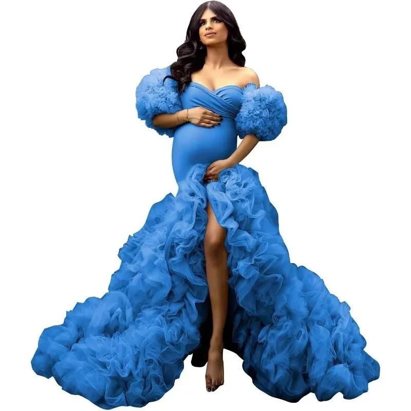 Vestido de maternidad sirena de tul suave con hombros descubiertos - imagen 5