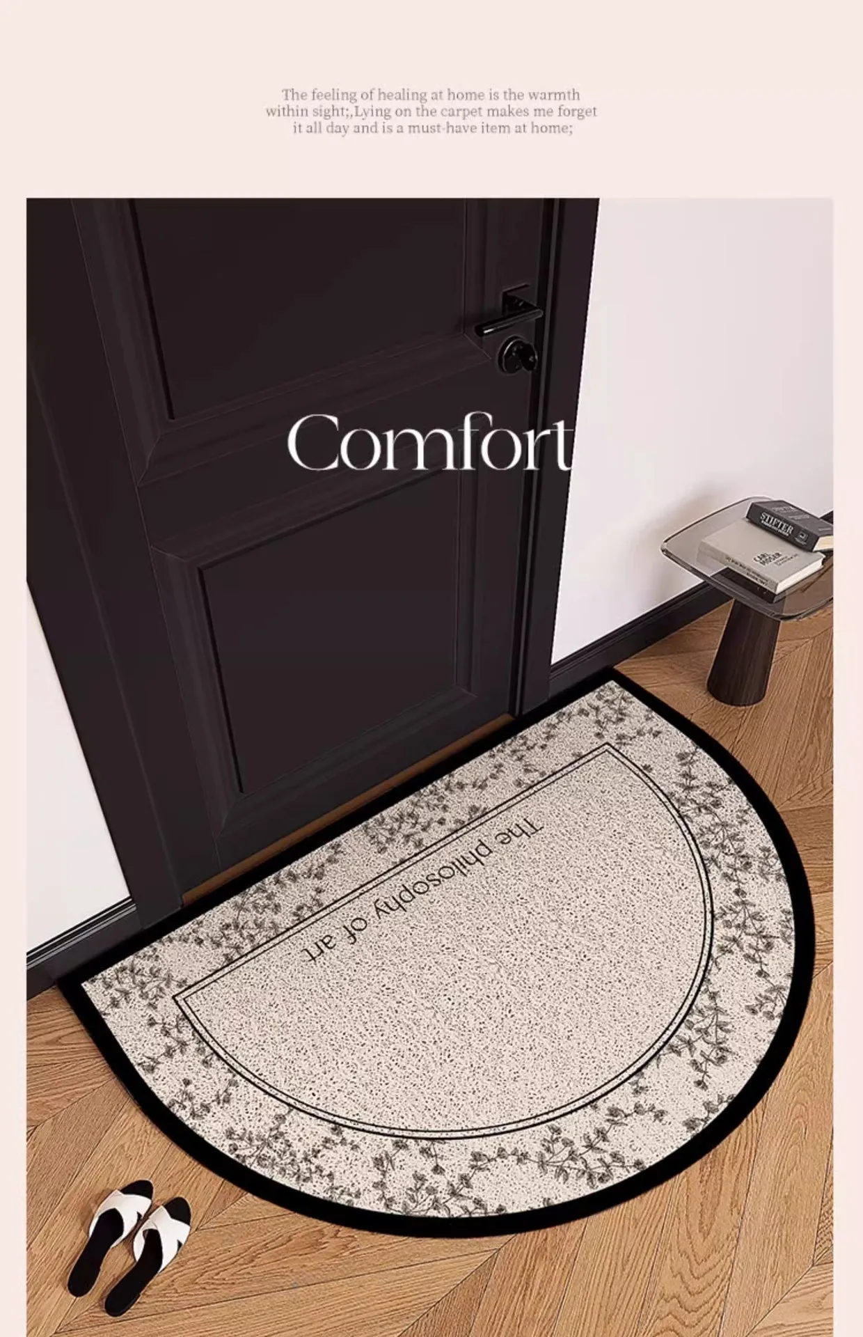 Detalle del diseño floral y textura de la alfombra