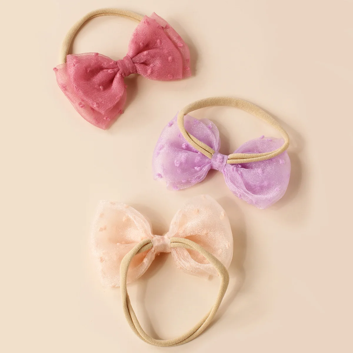 Diadema de bebé suave de nailon con lazo de gasa de doble capa - imagen 2