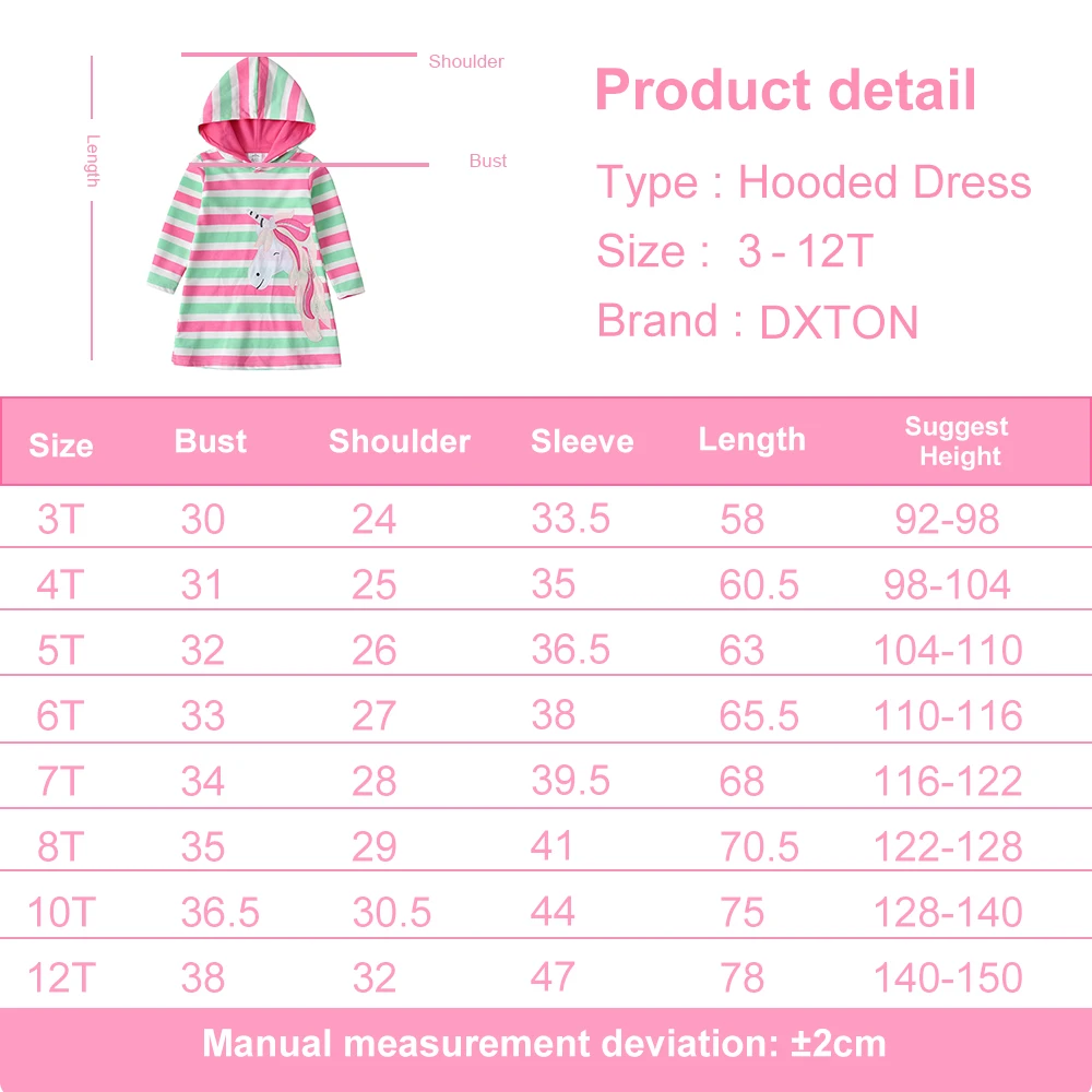 Vestido con capucha y estampado de unicornio a rayas