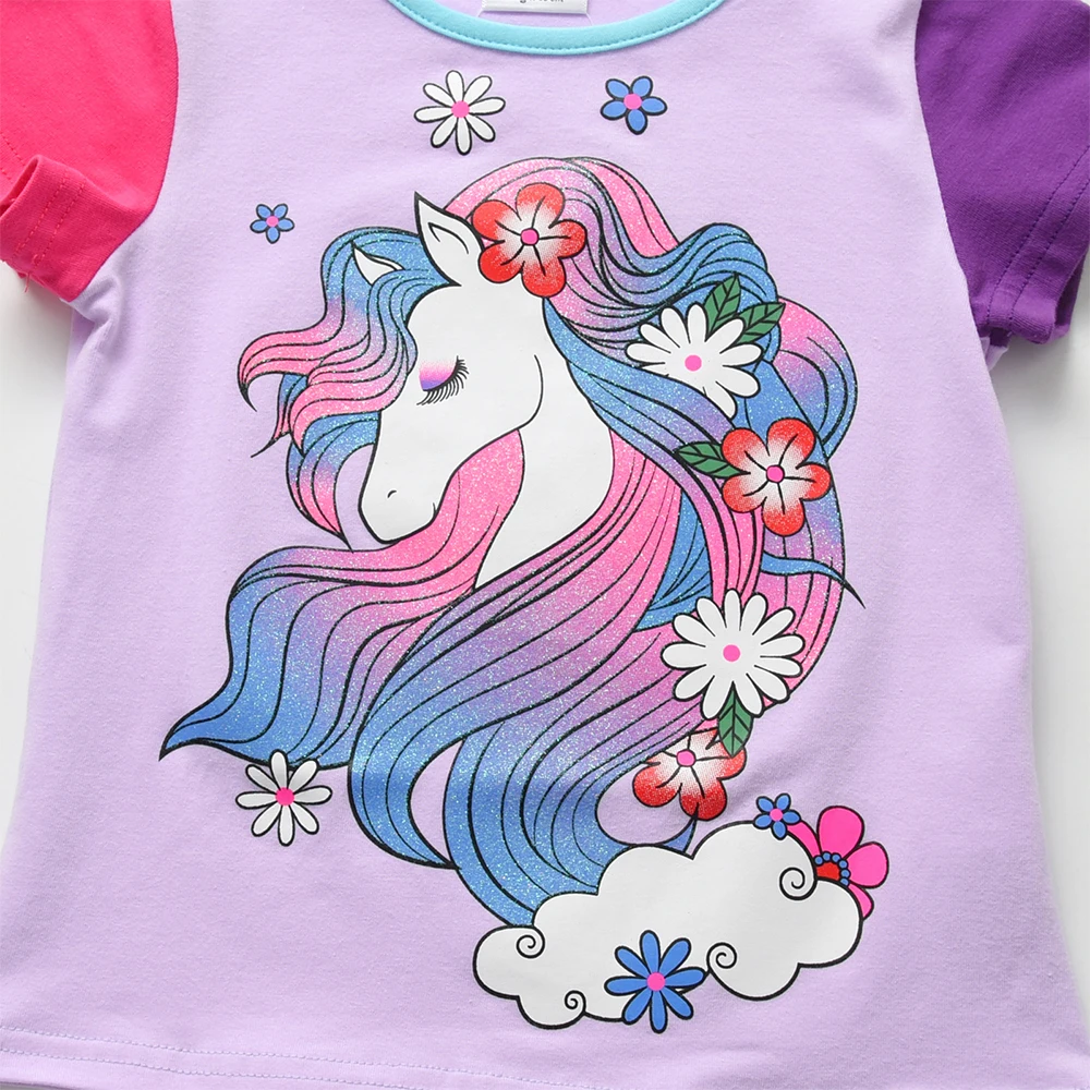 DXTON Camiseta niña manga corta algodón unicornio floral verano - imagen 3