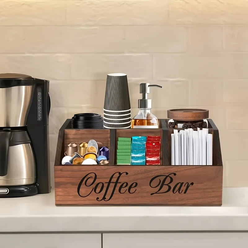 Caja organizadora de café de madera multiusos para accesorios - imagen 3