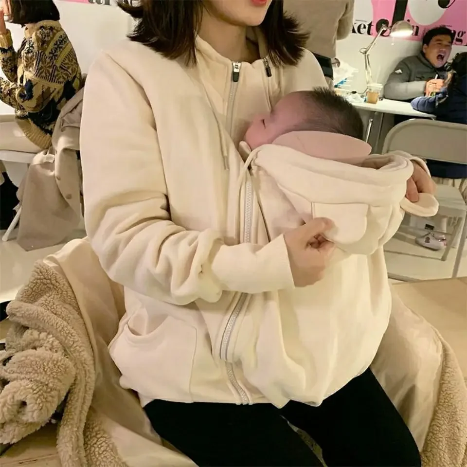 Abrigo canguro de maternidad de invierno con capucha para portabebés - imagen 5