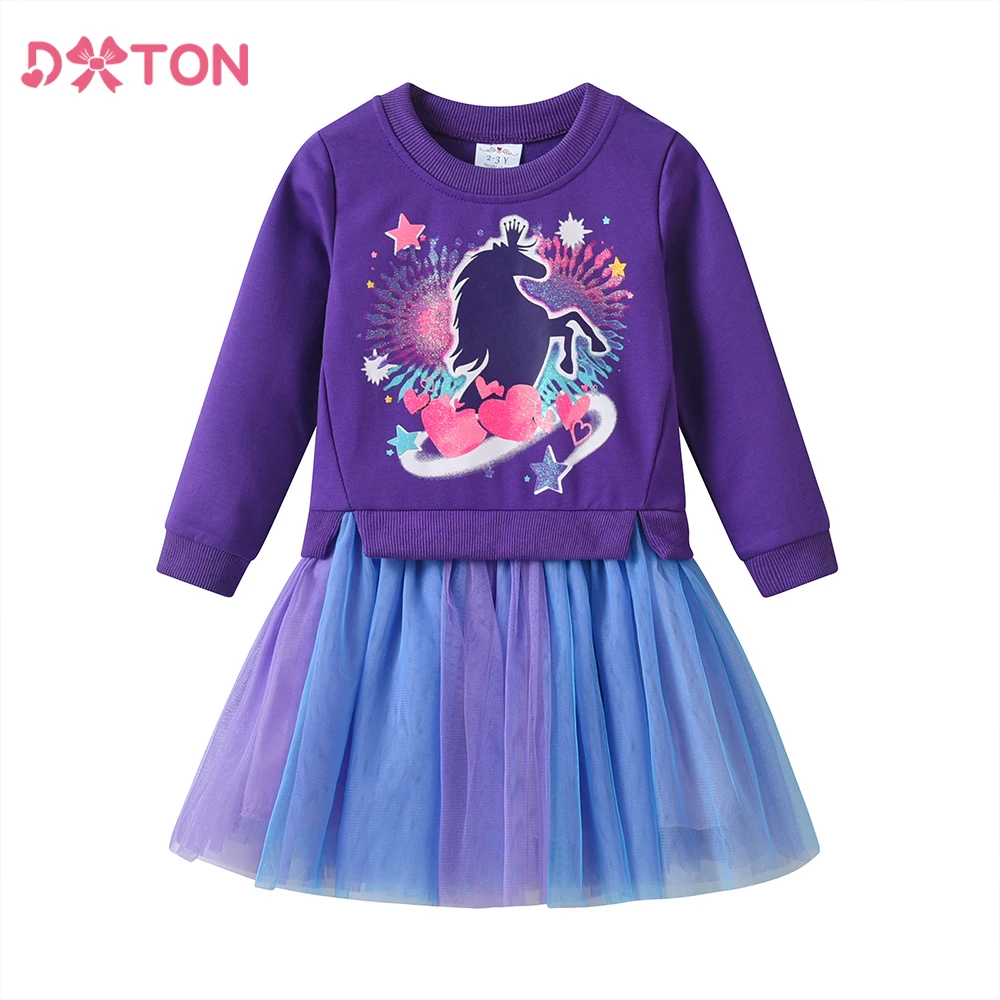 DXTON Vestido Invierno Niña Malla Retazos Princesa - imagen 5