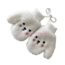 Guantes infantiles con forro y diseño de oso, correa para el cuello