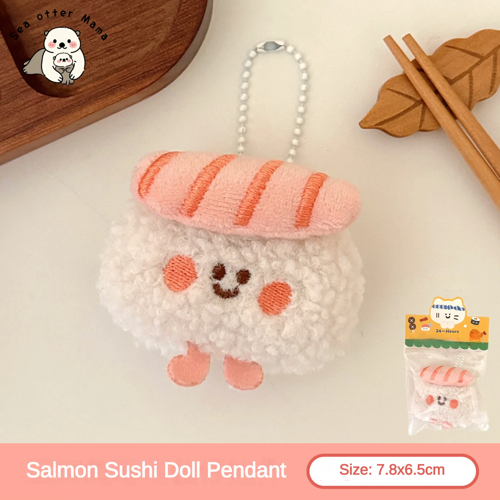 Detalle del diseño de los muñecos de sushi en formato colgante