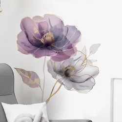 Pegatinas de pared florales extraíbles púrpuras para dormitorio