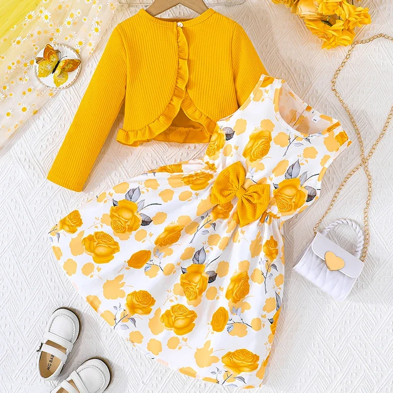 Vestido veraniego floral sin mangas para niña con lazo