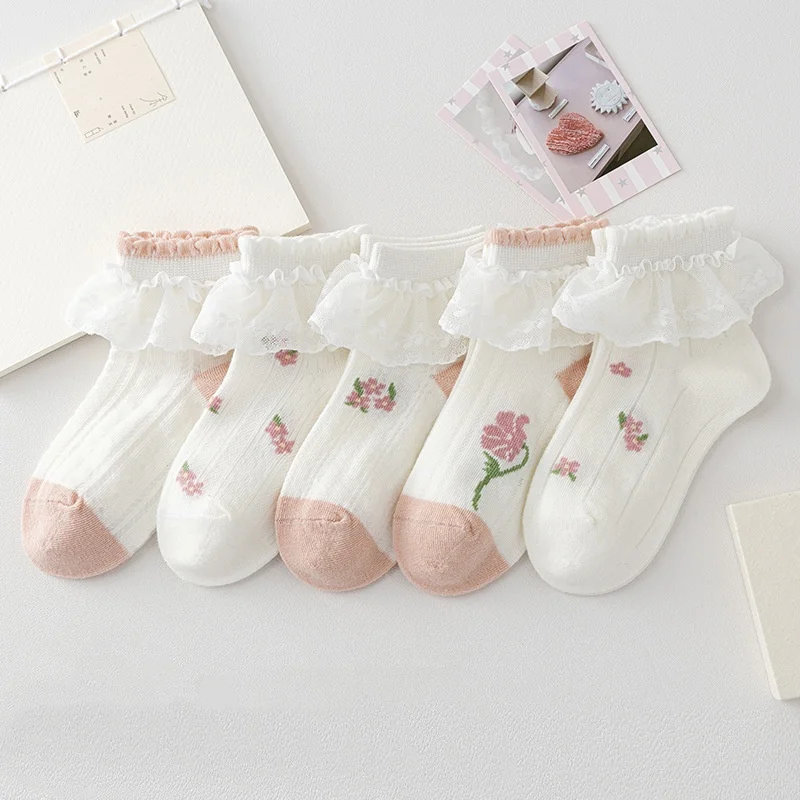 Calcetines de malla de algodón con encaje para niñas primavera-verano - imagen 3