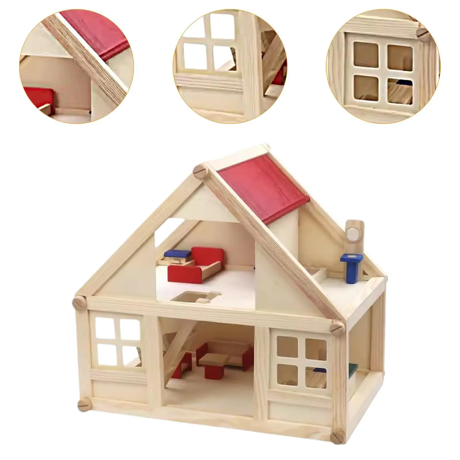 Casa de muñecas de madera doble nivel para niños pequeños - imagen 3