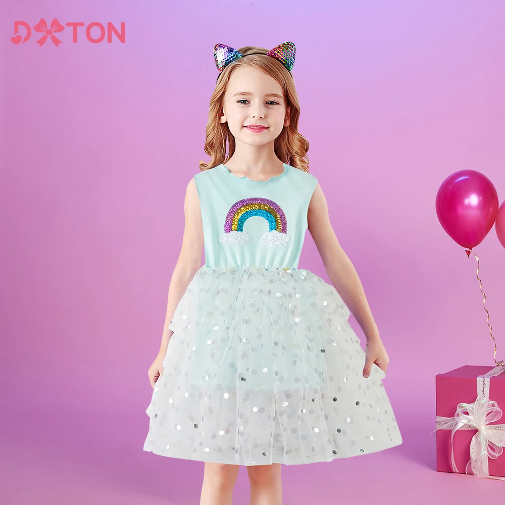 DXTON vestido de lentejuelas arcoíris sin mangas para niña