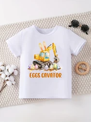 Camiseta infantil manga corta Pascua con estampado de excavadora