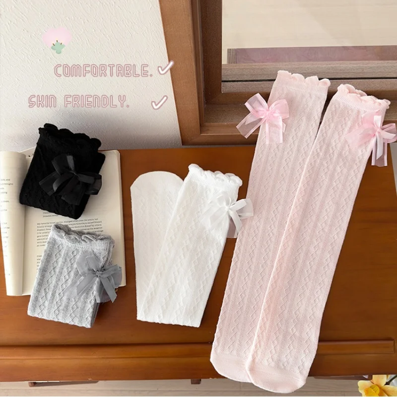 Calcetines altos finos de algodón para niñas con malla princesa - imagen 4