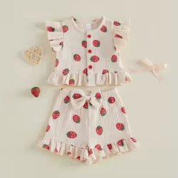 Conjunto verano niñas con camiseta estampada y shorts elásticos