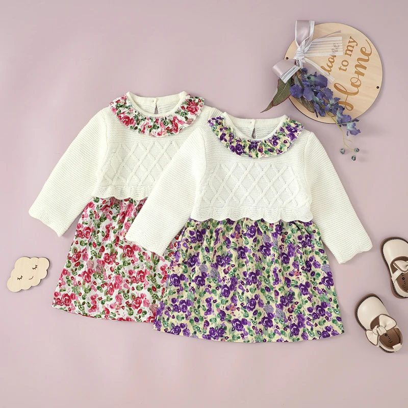 Vestido de punto floral para niña – Estilo princesa otoño - imagen 2