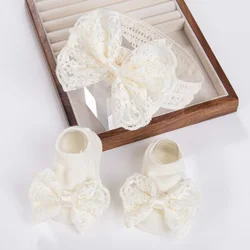 Set 3 diademas crema encaje y calcetines para bebé – accesorios de fotos