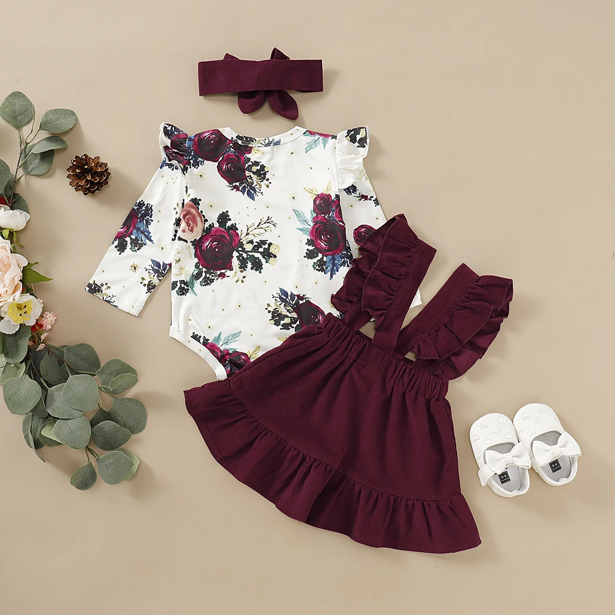 Conjunto floral bebé niña recién nacida pelele vestido volantes - imagen 3