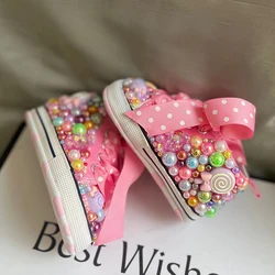 Lollipop Zapatos primeros pasos de lona con suela blanda para niña