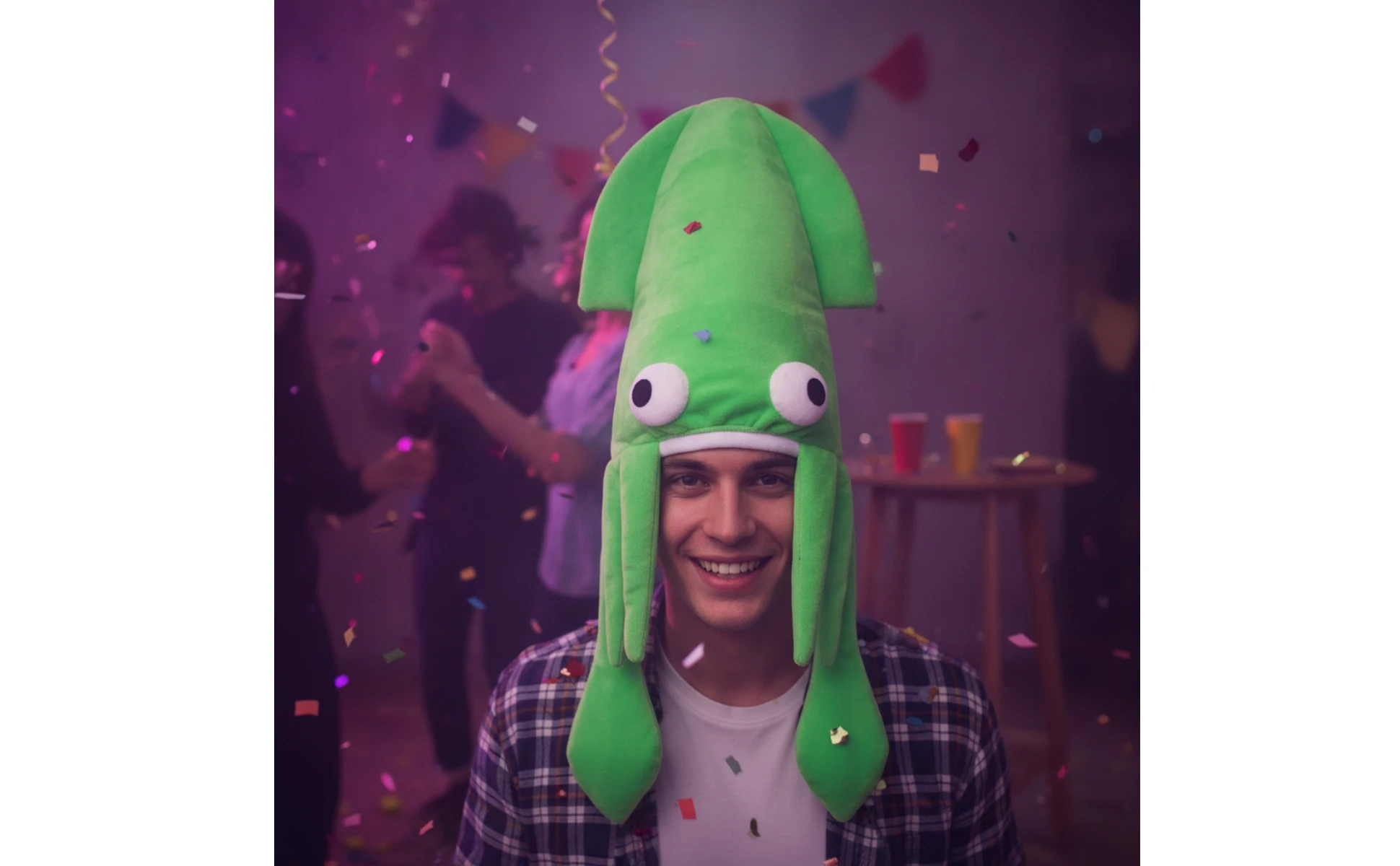 Sombrero de disfraz de calamar con diseño de capucha y ojos redondos