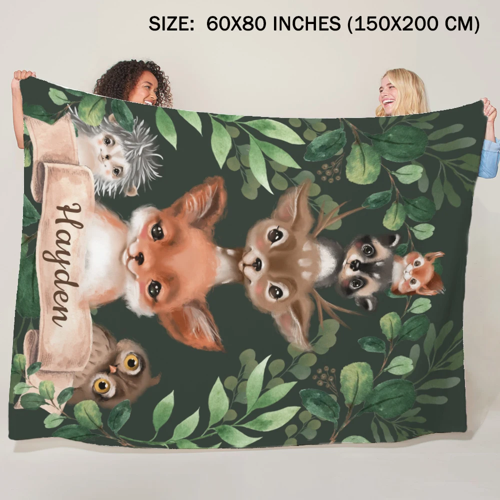 LVYZIHO Manta polar personalizada bosque animal bebé