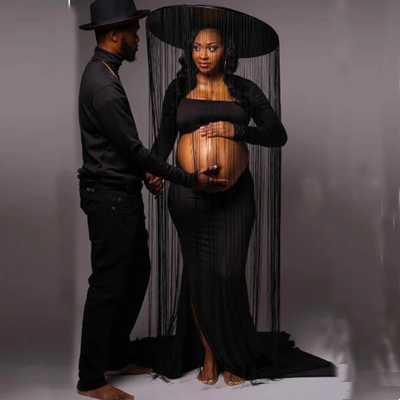 Vestido de maternidad largo elástico con vientre abierto para fotos - imagen 3