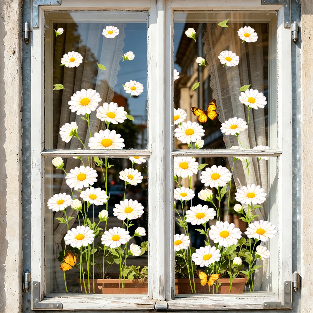 Pegatinas para ventanas con margaritas y mariposas, estáticas