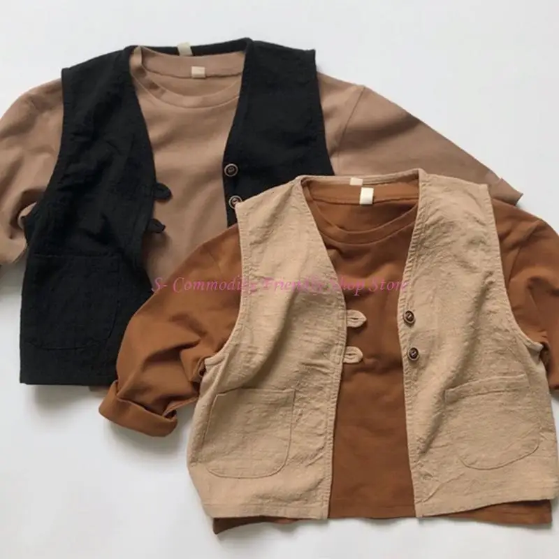 Camiseta de manga larga infantil de algodón con cuello redondo