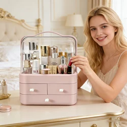 Organizador de cosméticos con tapa antipolvo para tocador