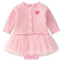 Conjunto recién nacida niña mono princesa a rayas sin mangas y abrigo