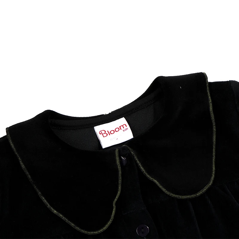 Vestido terciopelo verde para niña – Cuello Peter con botones delanteros - imagen 4