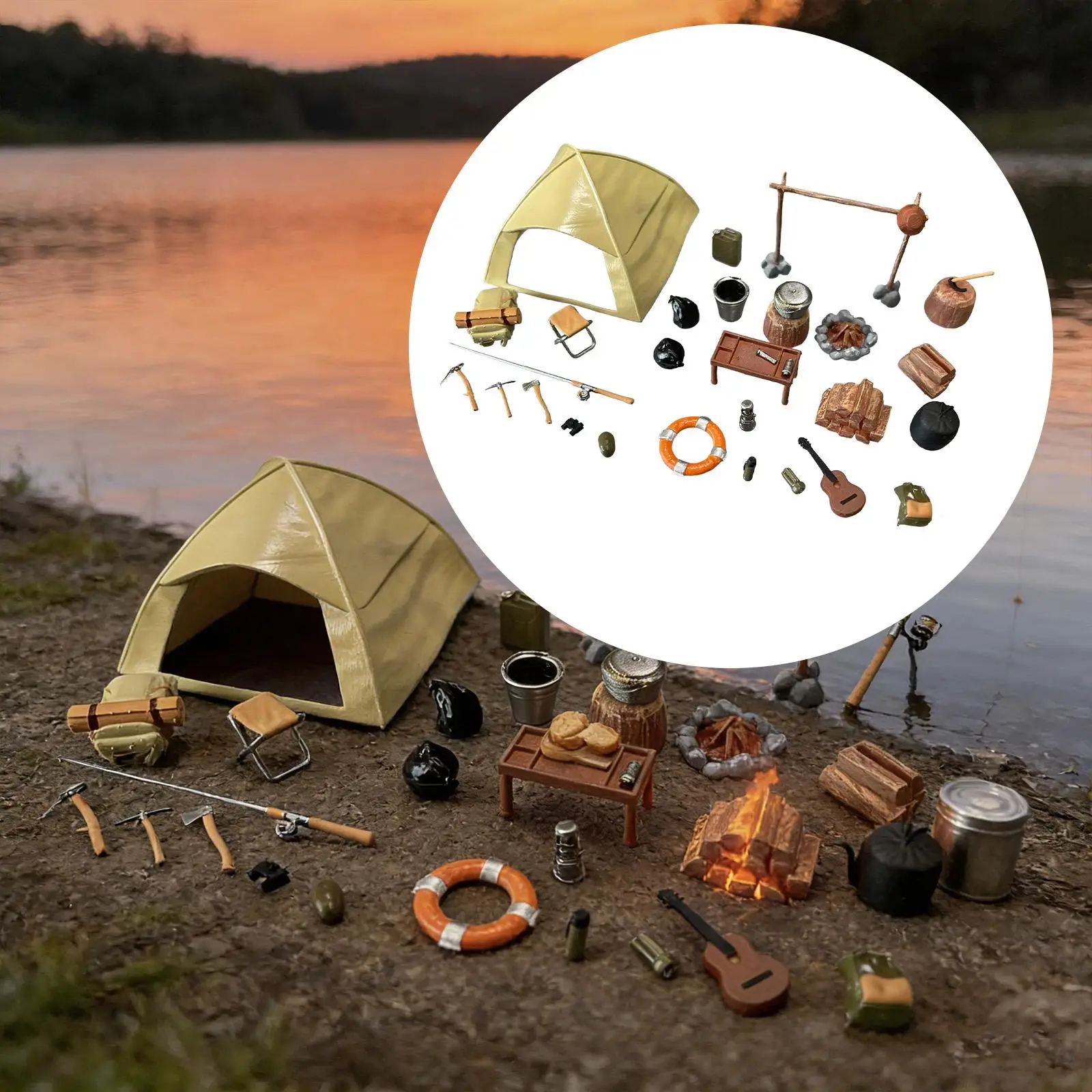 Figuras de resina para peceras con tienda de camping en mini - imagen 4