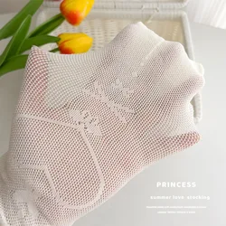 Pantimedias de encaje para niña corazones negro y blanco finas verano