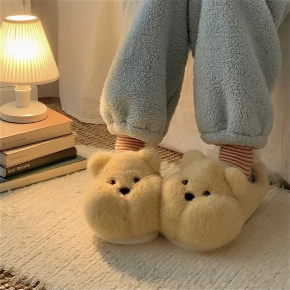 Pantuflas antideslizantes de algodón con suela para casa de oso - imagen 2