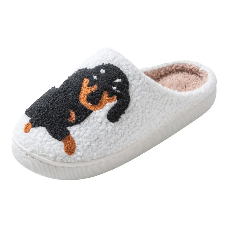 Zapatillas de algodón peludas con bordado de mascota