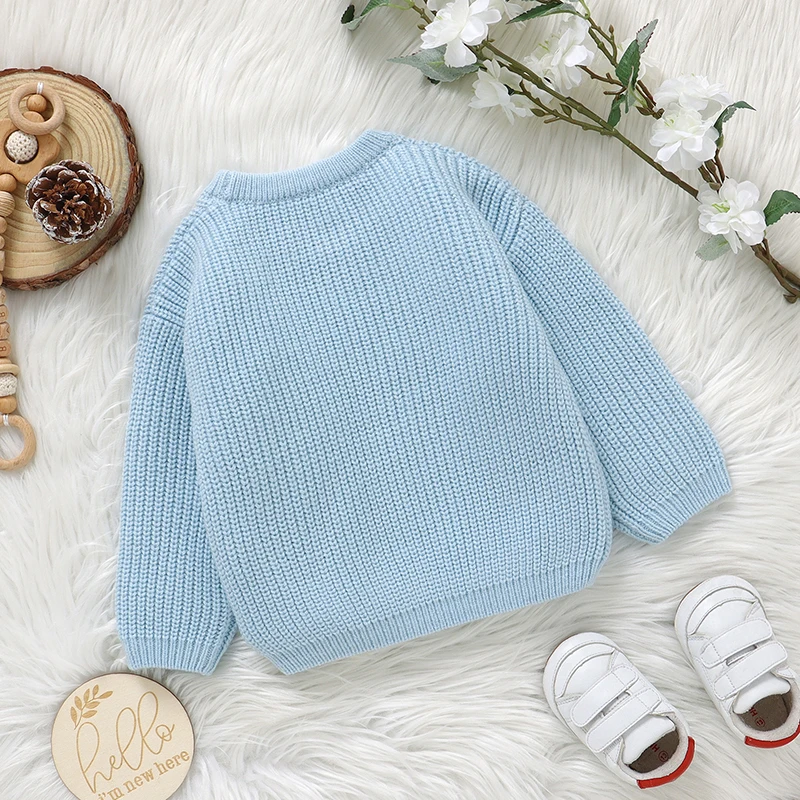 Suéter de punto cuello redondo azul para niña – Otoño Invierno - imagen 2