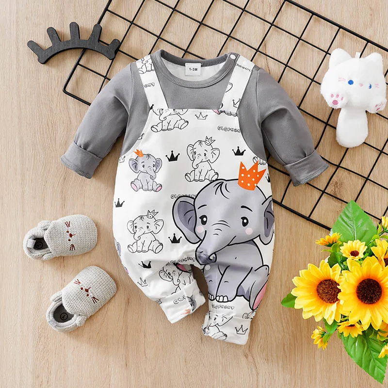 Pijama mono bebé recién nacido manga larga con elefantes