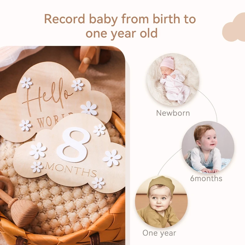 Tarjetas de madera con forma de nube para fotos de bebé - imagen 5